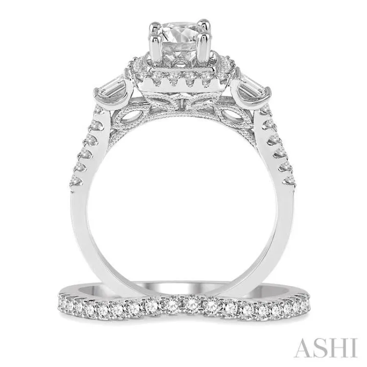 1 1/3 Ctw Diamond Wedding Set with 1 1/10 Ctw Round Cut Engagement Ring and 1/5 Ctw Wedding Band in 14K White Gold