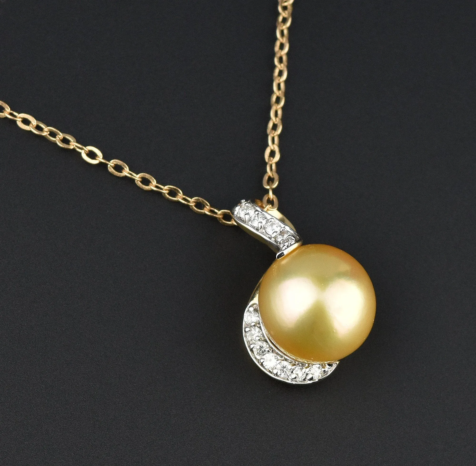 14K Gold Golden Pearl .30 Carat Diamond Pendant Necklace