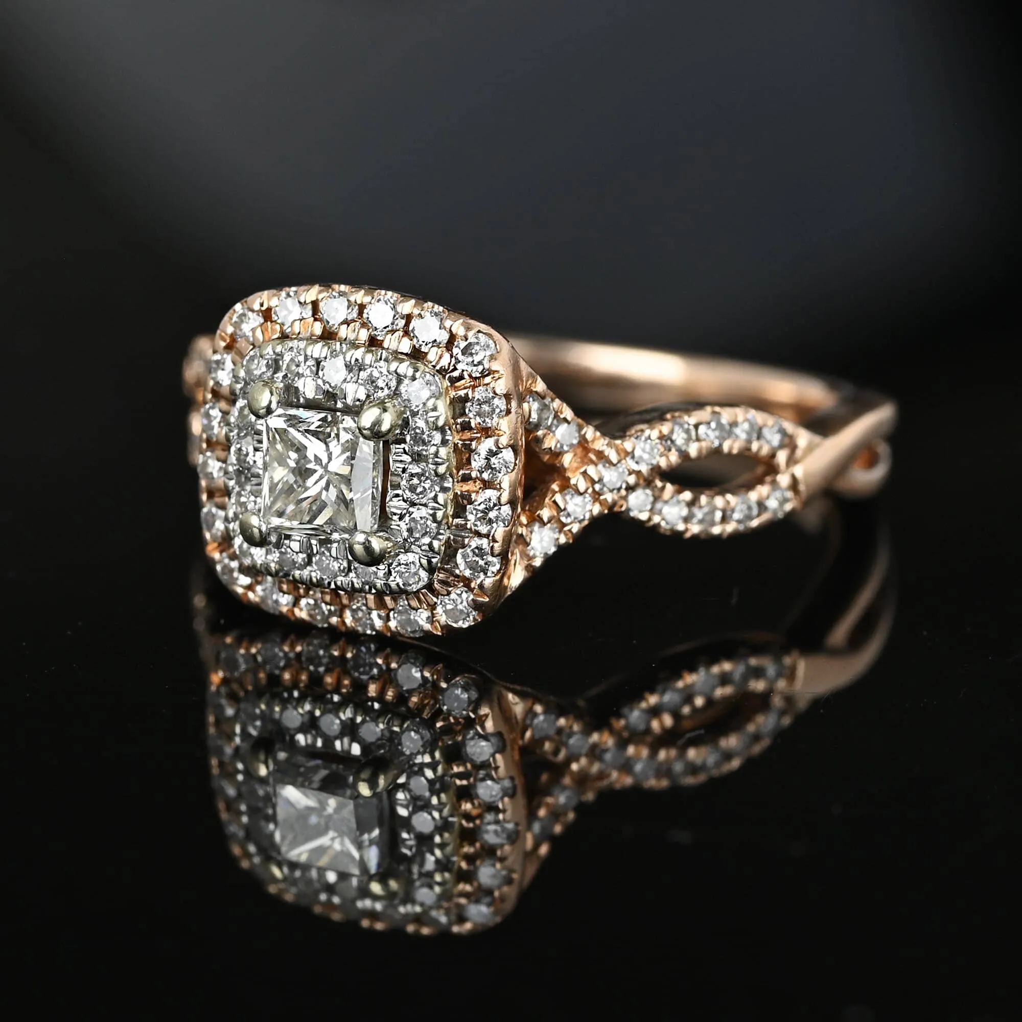 14k Rose Gold Princess Cut Diamond Cluster Engagement Ring