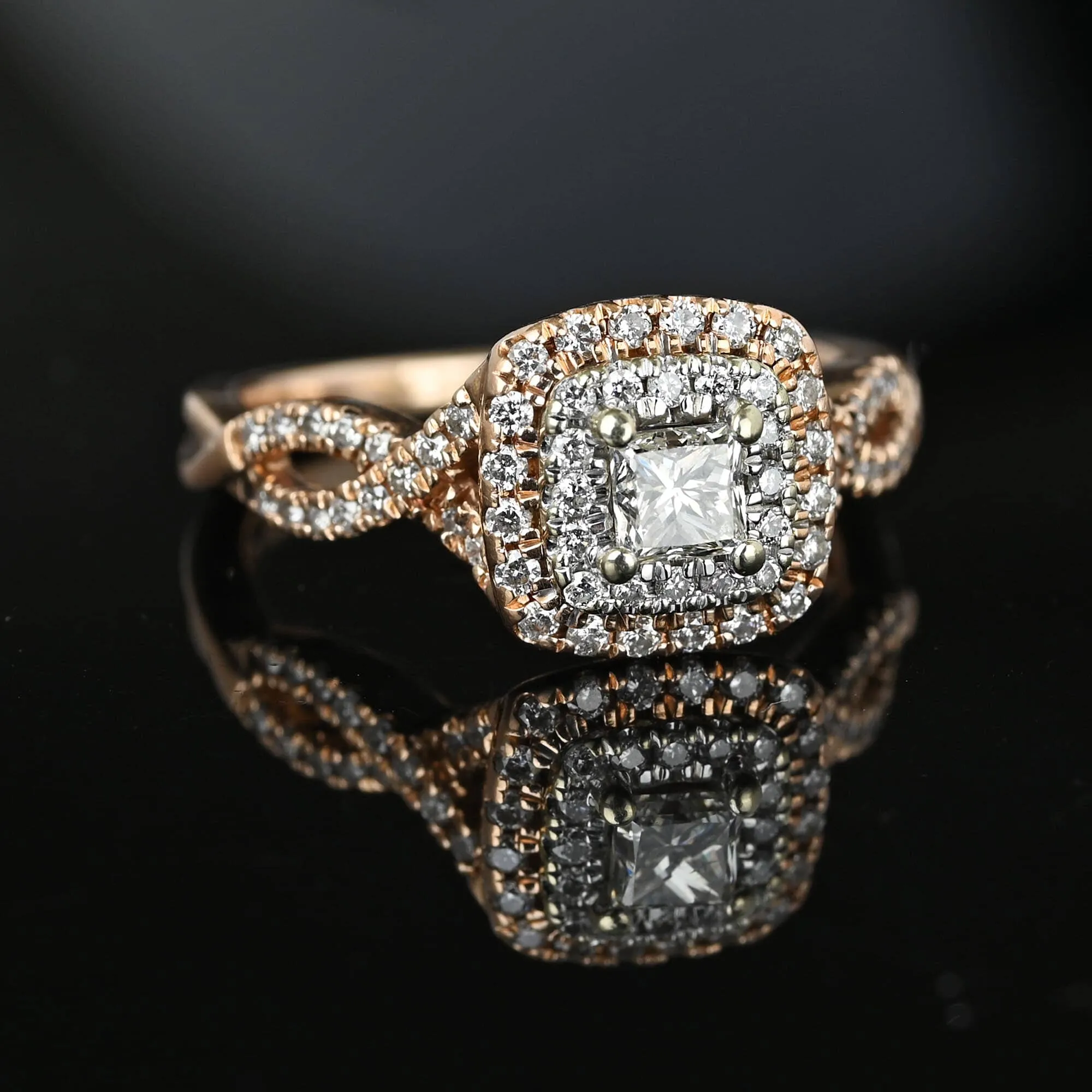 14k Rose Gold Princess Cut Diamond Cluster Engagement Ring