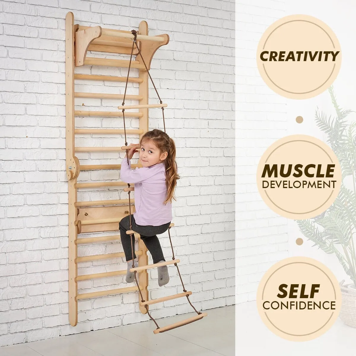 4in1 Wooden Swedish Wall / Climbing Ladder for Children   Swing Set   Slide Board   Art Add-on