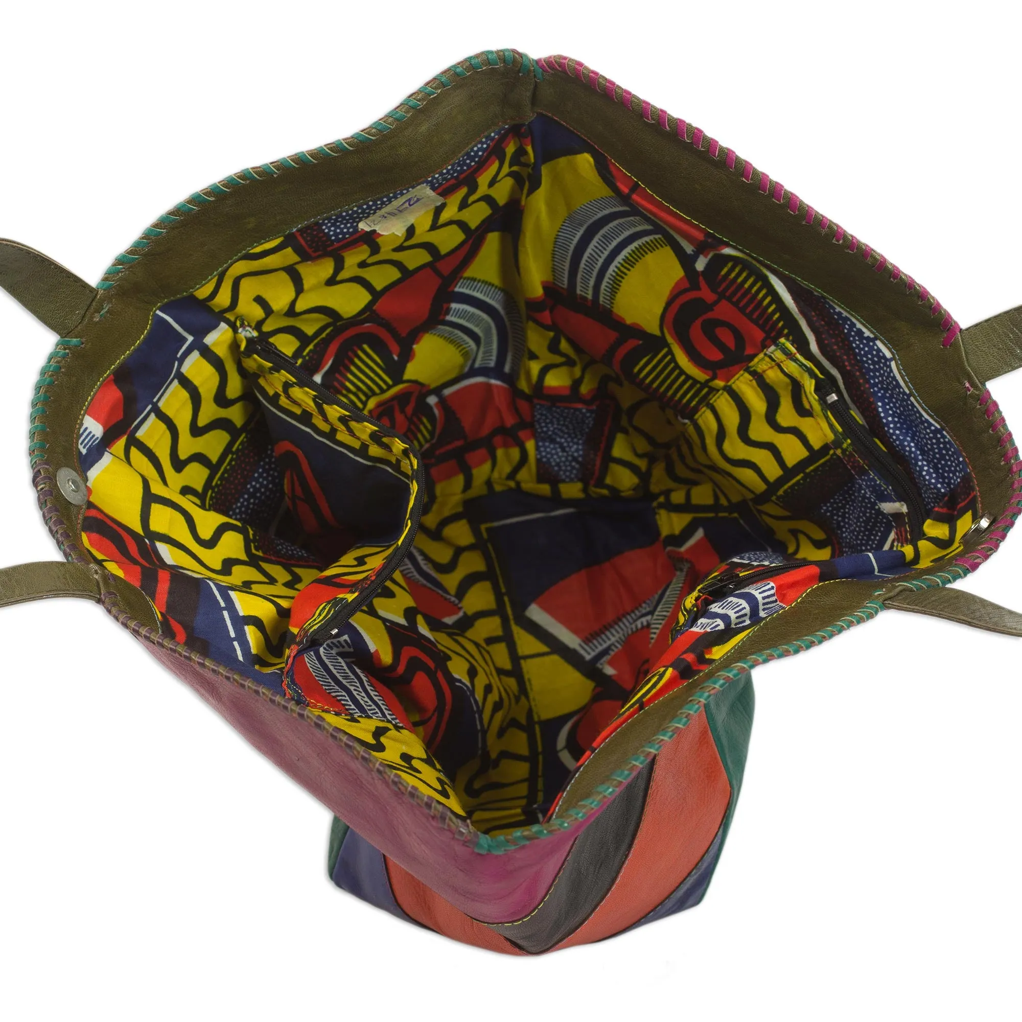 African Rainbow Handcrafted Colorful Leather Tote Handbag from Ghana