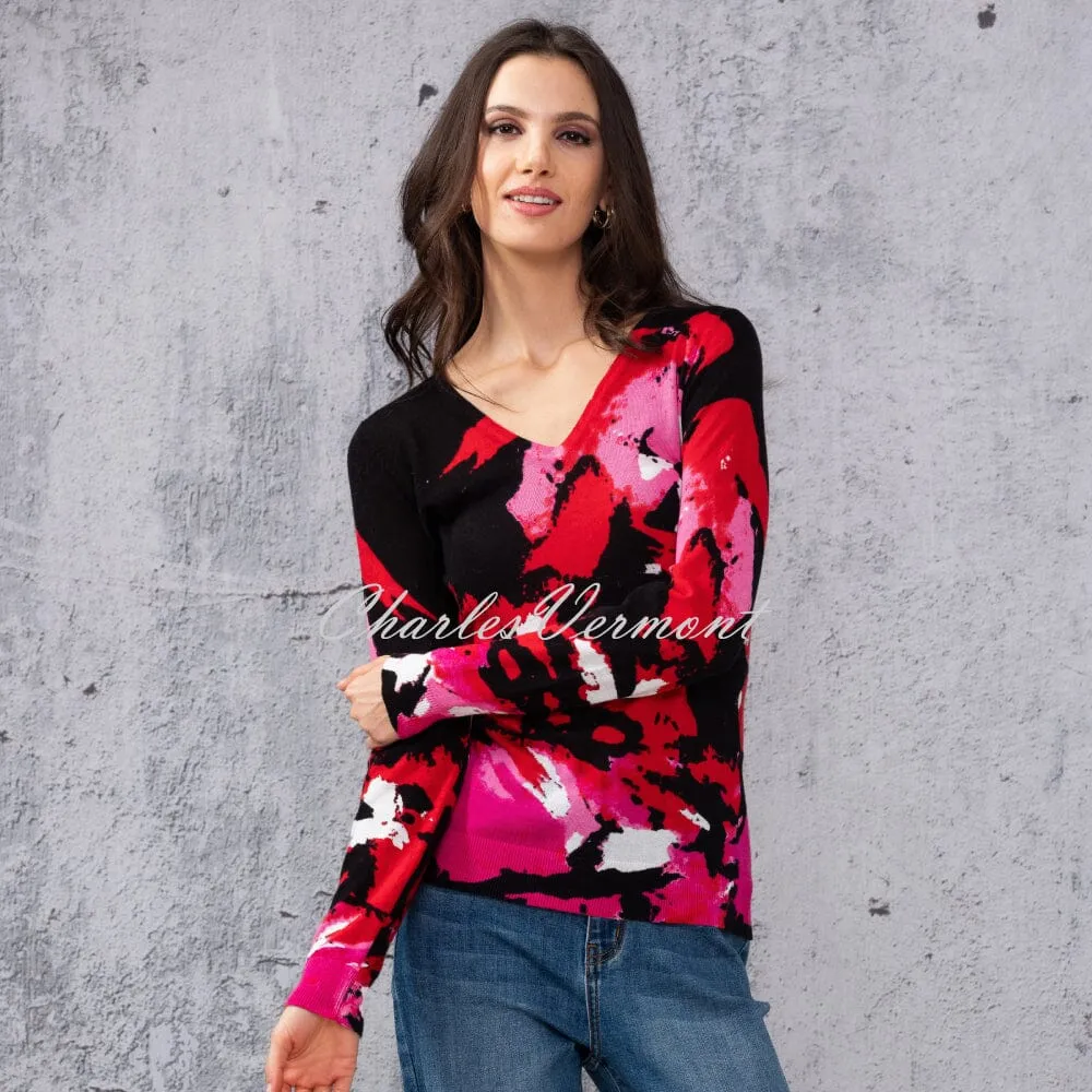 Alison Sheri Abstract Print V-Neck Sweater Top - Style A44138