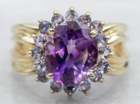 Amethyst and Tanzanite Halo Cocktail Ring