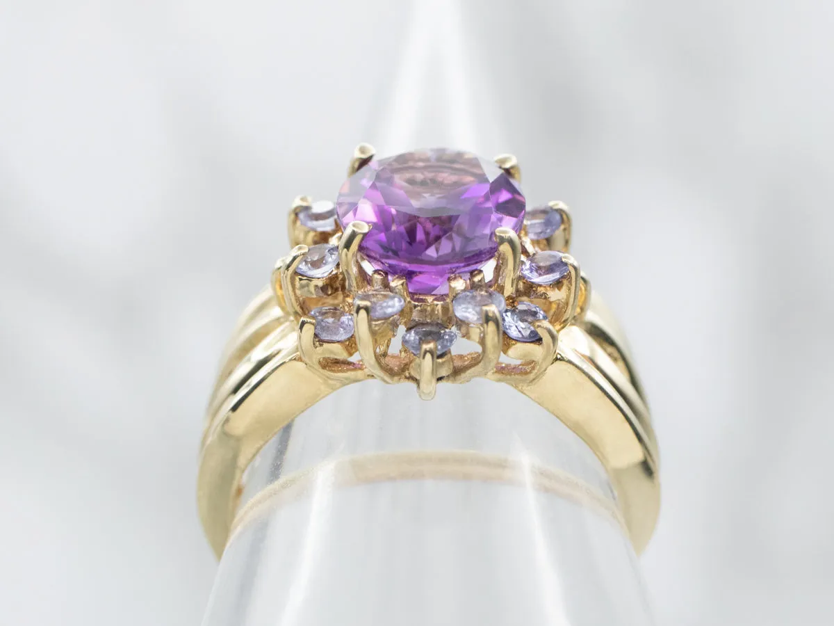 Amethyst and Tanzanite Halo Cocktail Ring