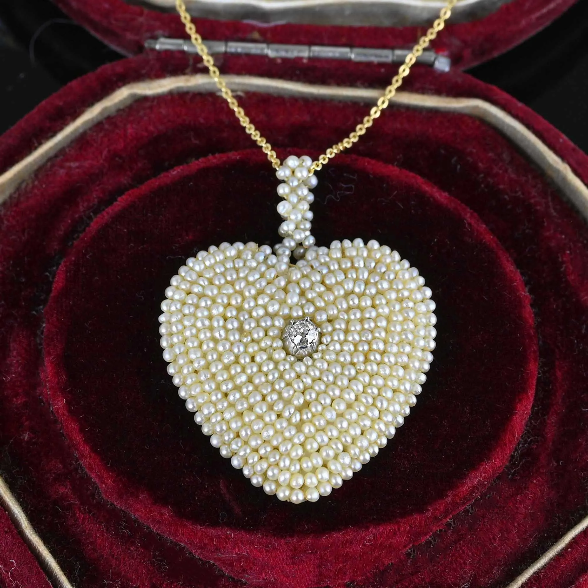 Antique Georgian Seed Pearl Diamond Heart Pendant