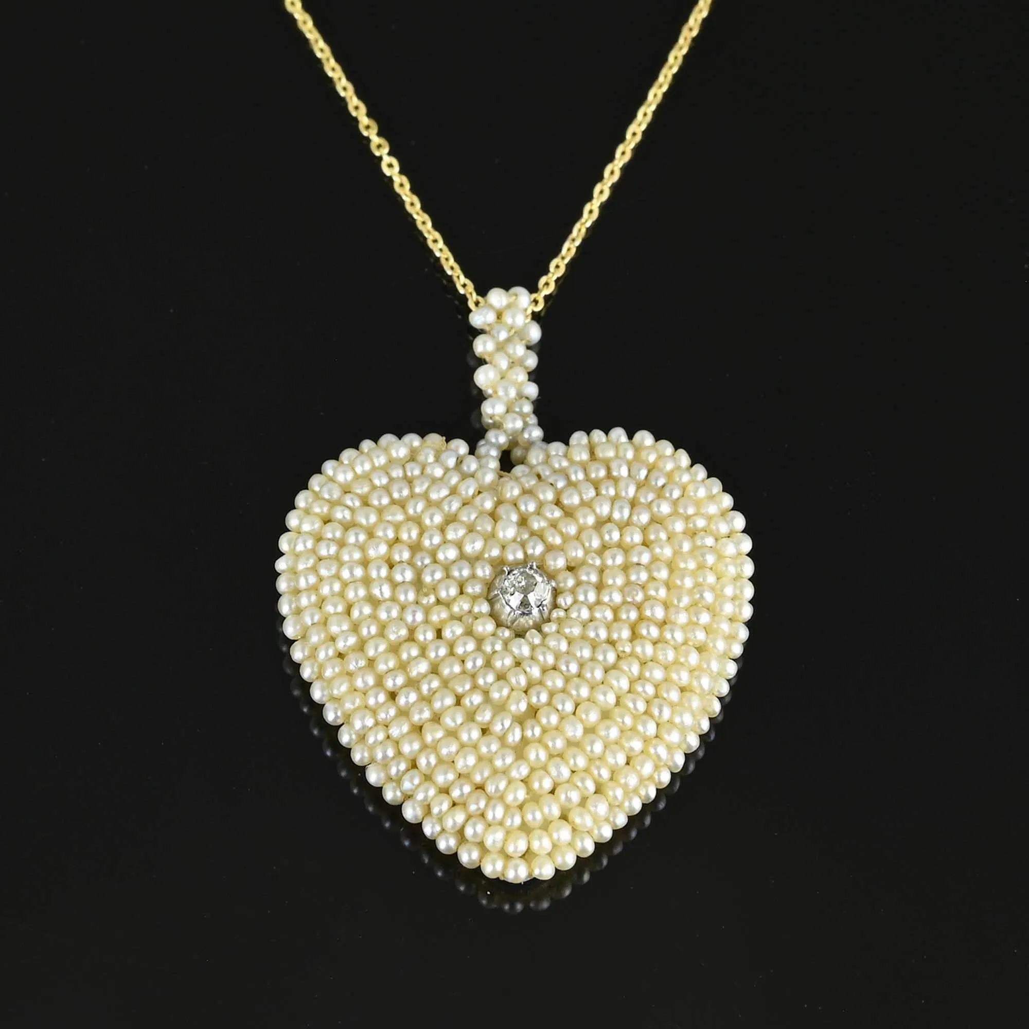 Antique Georgian Seed Pearl Diamond Heart Pendant