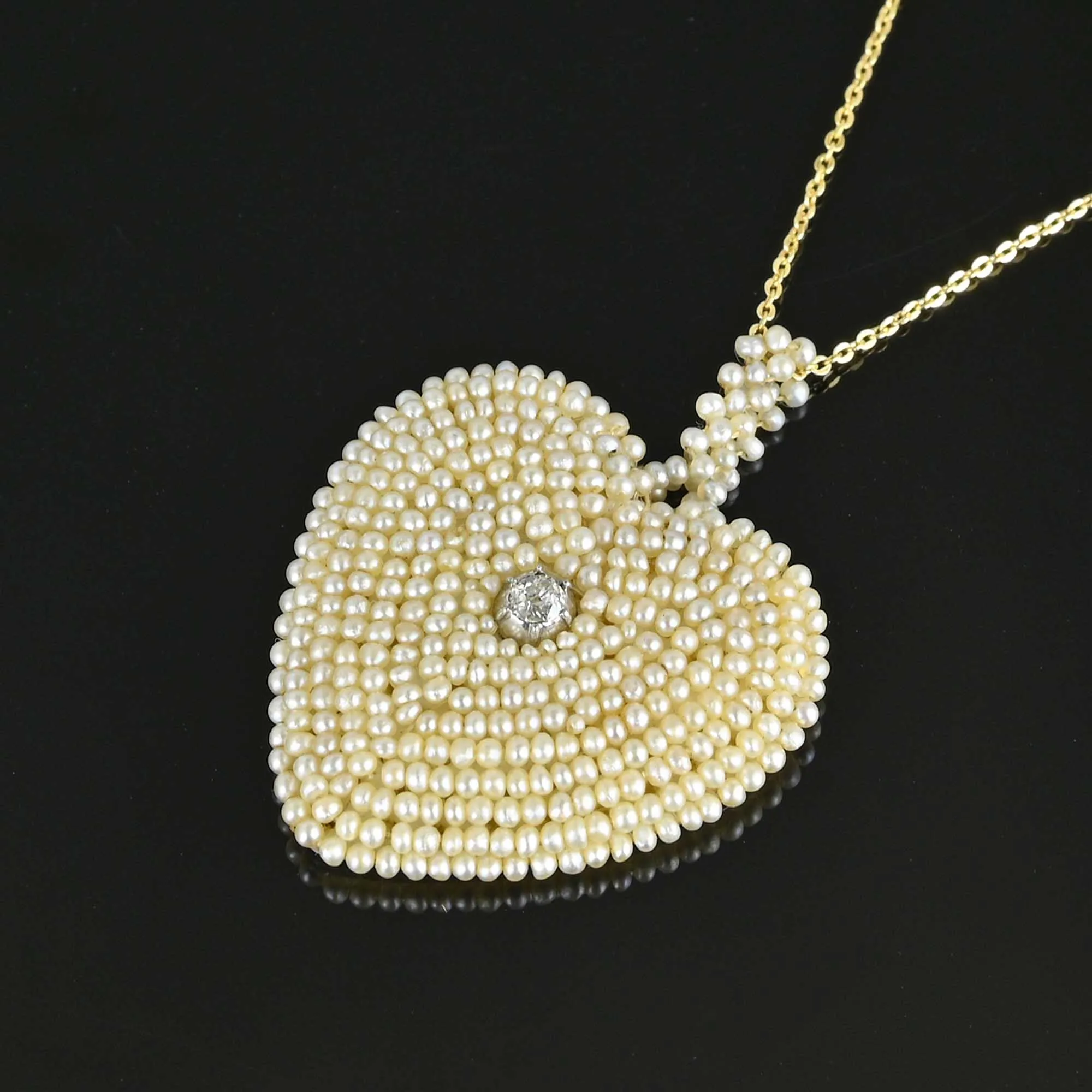 Antique Georgian Seed Pearl Diamond Heart Pendant