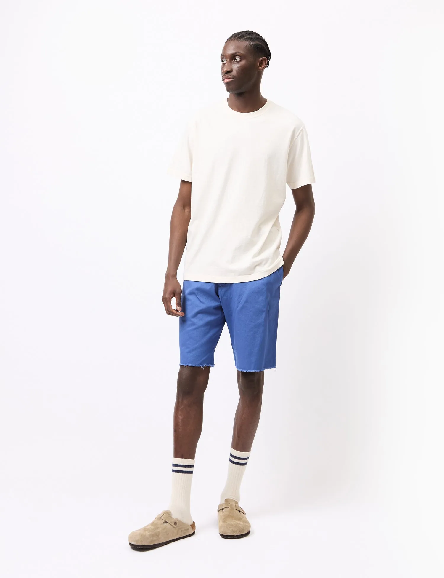 Beams Plus Cut-Off Garment Dye Shorts (Cotton Twill) - Blue