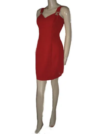 *BEAUTIFUL CDC EVENING SCARLET CREPE COCKTAIL DRESS WITH SPARKLING RHINESTONE TRIM  - PERFECT FOR VALENTINE'S DAY