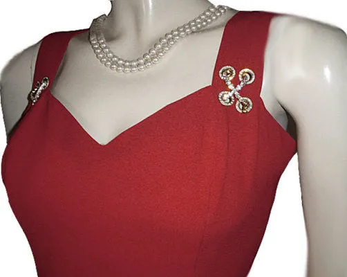 *BEAUTIFUL CDC EVENING SCARLET CREPE COCKTAIL DRESS WITH SPARKLING RHINESTONE TRIM  - PERFECT FOR VALENTINE'S DAY