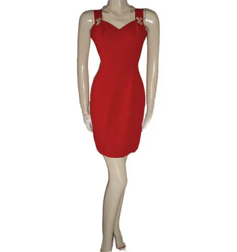 *BEAUTIFUL CDC EVENING SCARLET CREPE COCKTAIL DRESS WITH SPARKLING RHINESTONE TRIM  - PERFECT FOR VALENTINE'S DAY