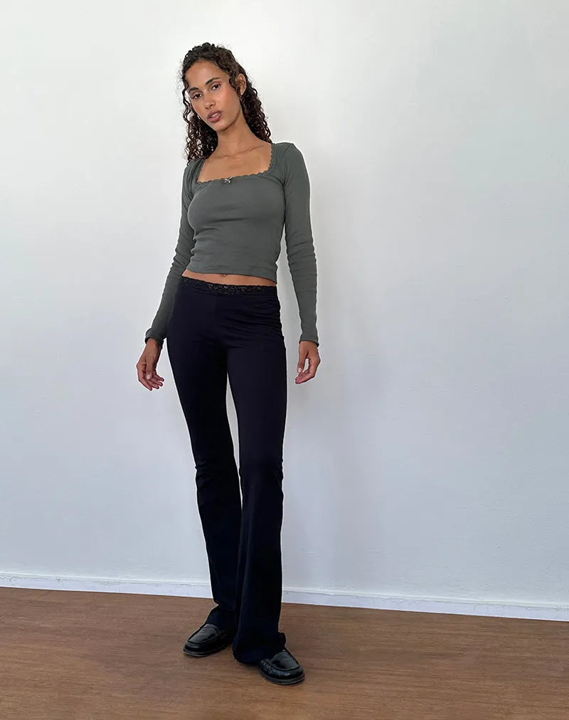 Bovita Long Sleeve Ribbed Top in Beluga Grey