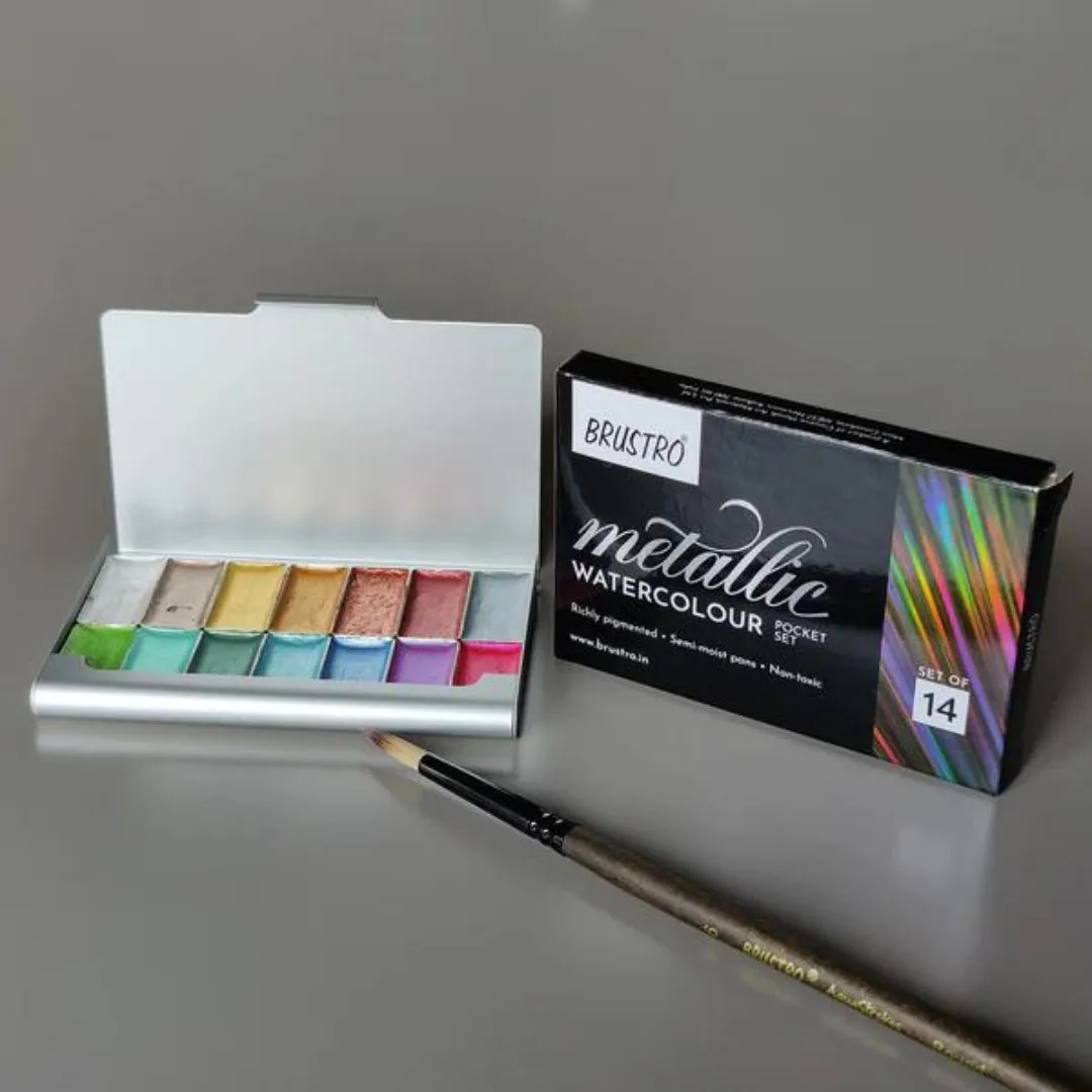 Brustro Metallic Watercolour Pocket Set Of 14