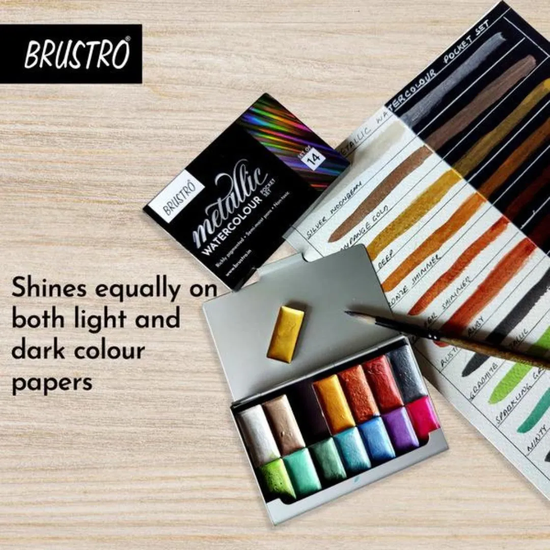 Brustro Metallic Watercolour Pocket Set Of 14