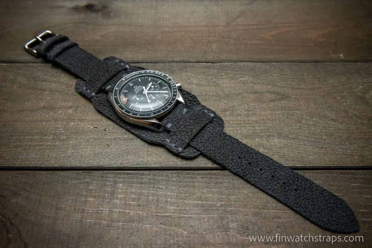 Bund style watch strap, Waterproof Horween Grey Pebble grain watch strap, handmade in Finland, Limited edition, watch lugs 10-26 mm.