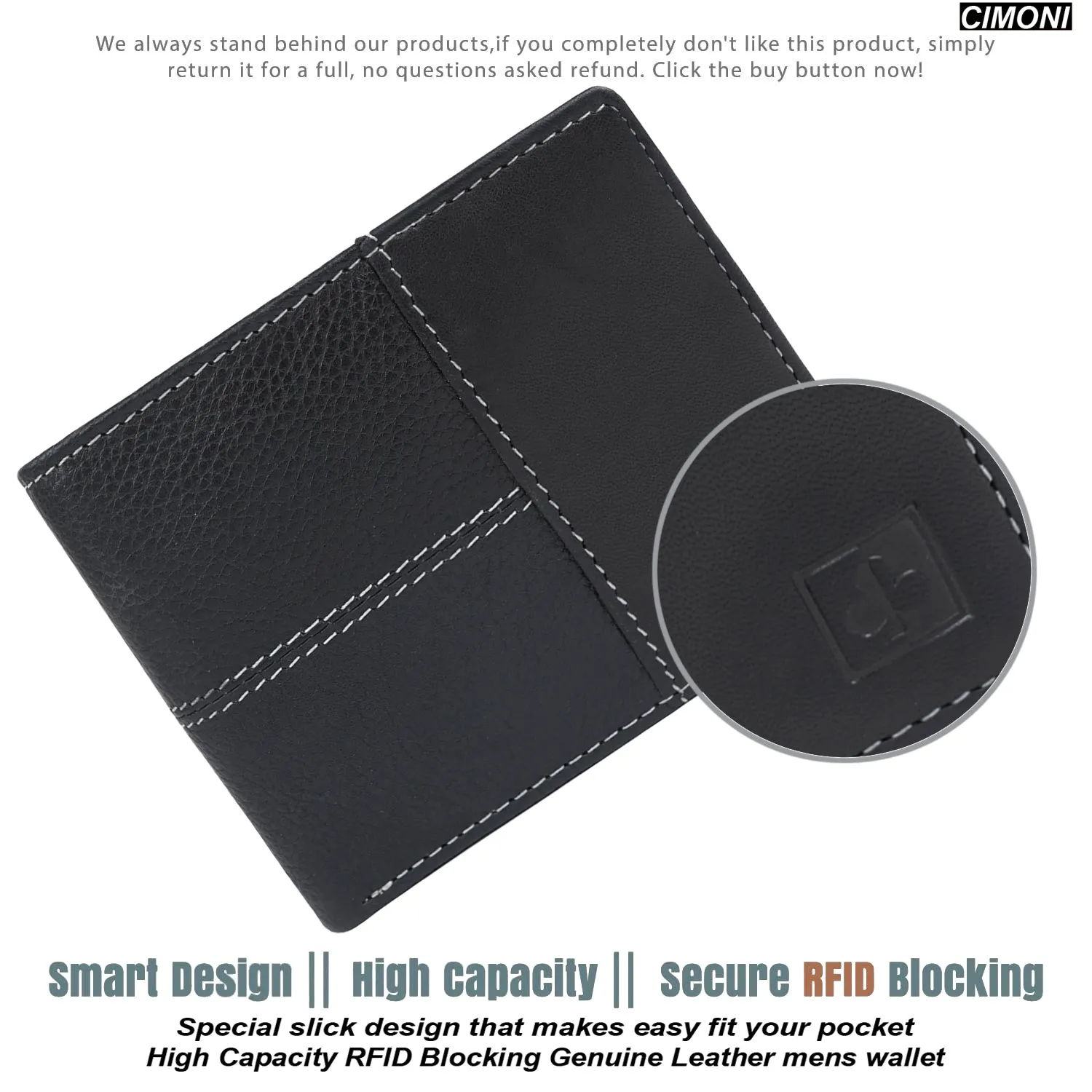 CIMONI Genuine Leather RFID Casual Slim Multi Credit Cards Slot Trendy Travel Use Wallet for Men