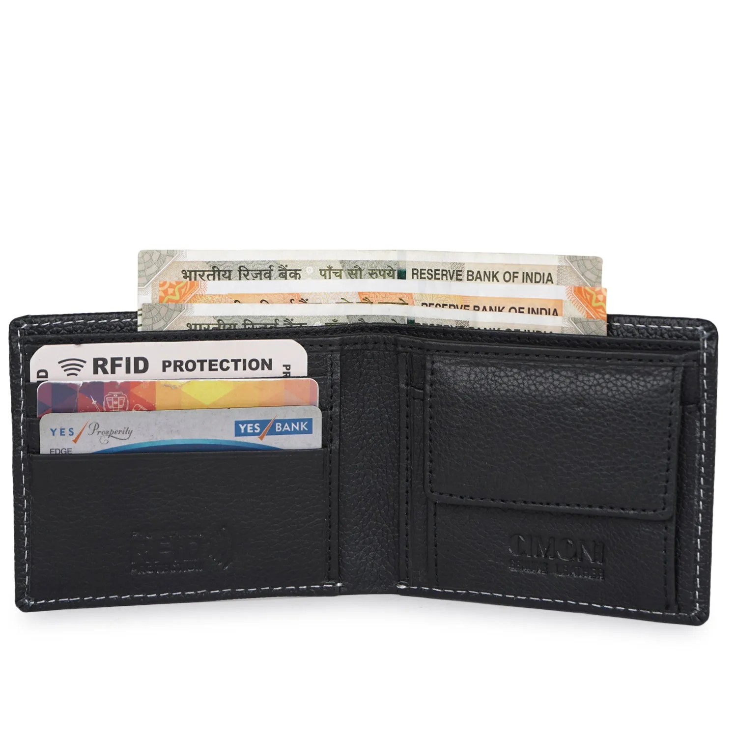 CIMONI RFID Genuine Leather Stylish Credit/5 Debit Card Slots 1 Flap Coin Pocket Wallet for Men