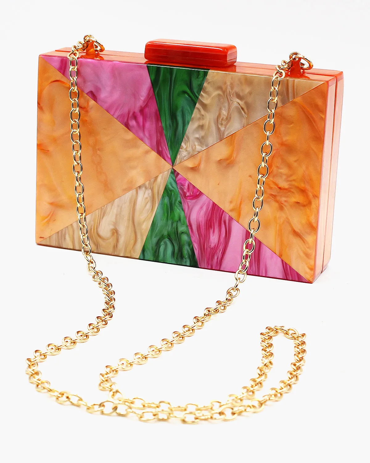 Colorful Resin Shell Clutch with Gold Chain