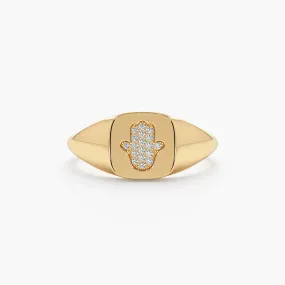 Diamond Hamsa Signet Ring, Giselle