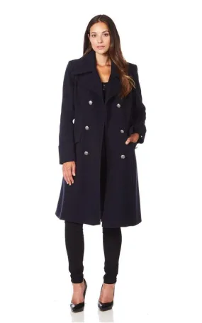 Double Breasted Navy Military Midi Coat