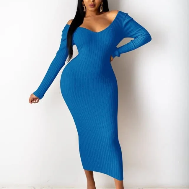 DressBetty - Sexy Strapless Ribbed Knitted Long Sleeve Sweater Dress