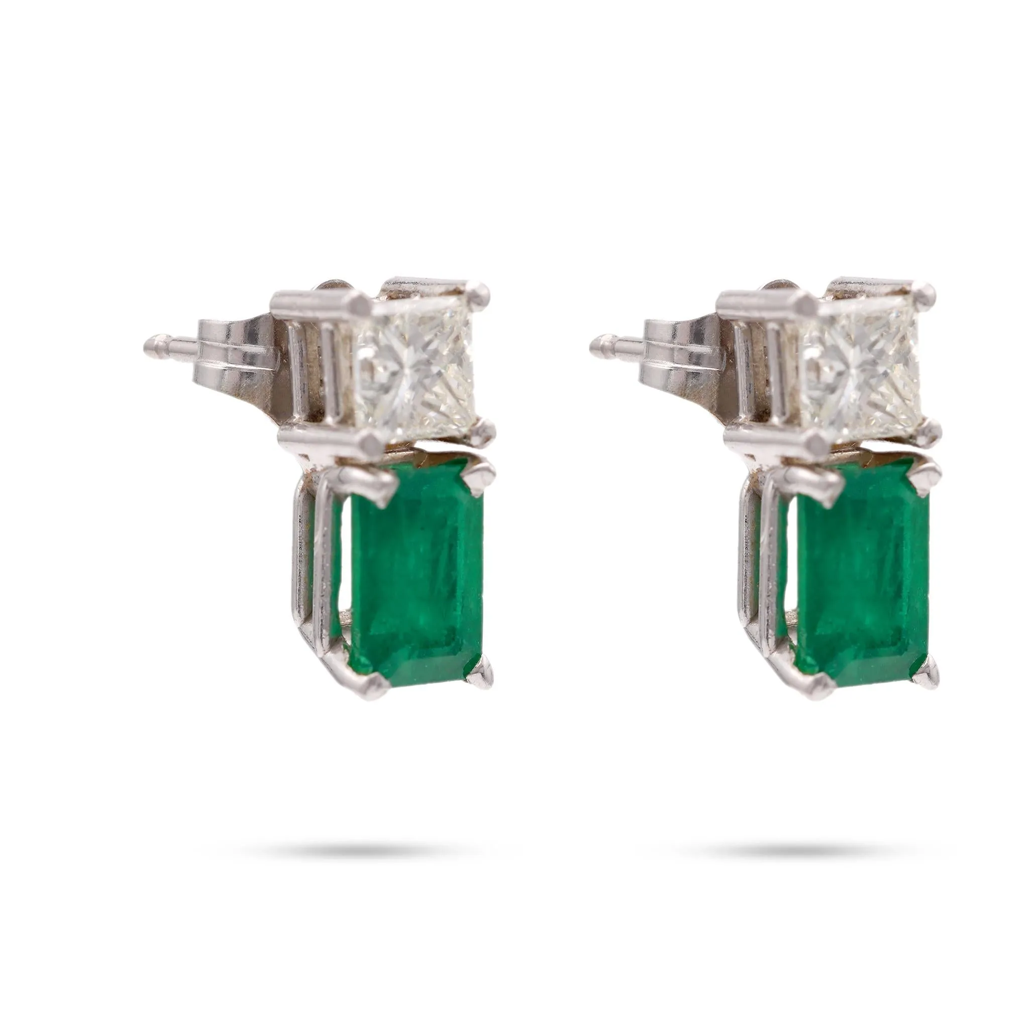 Emerald Diamond White Gold Earrings