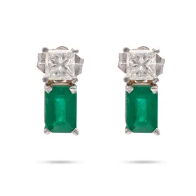 Emerald Diamond White Gold Earrings