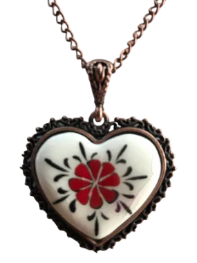 Floral Theme pendant - Heart Shape - Girl's Red Flower Pendant