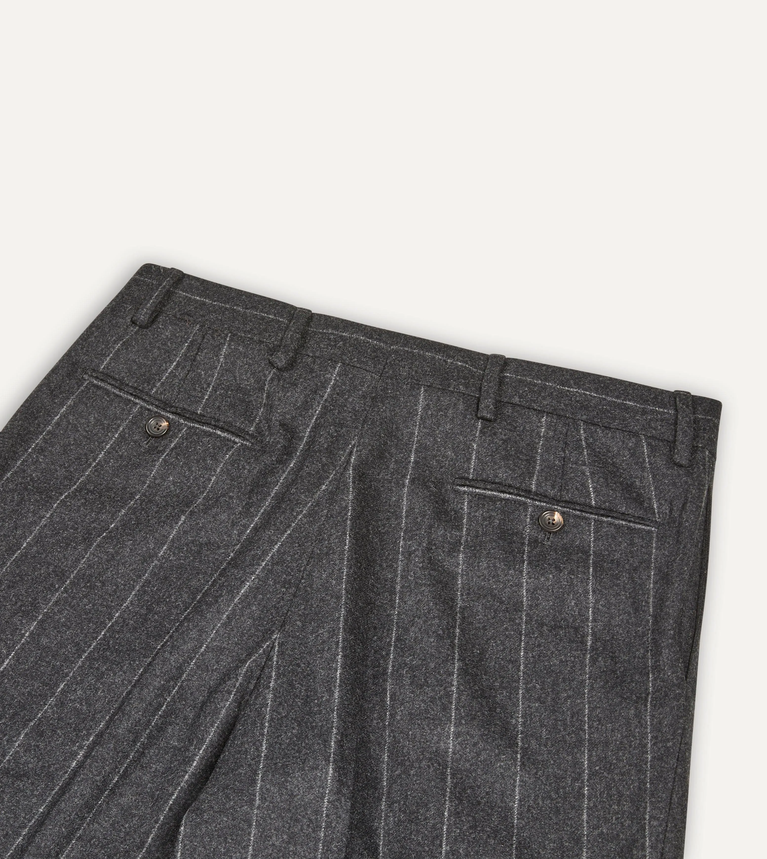 Grey Chalkstripe Wool Flannel Flat Front Trouser