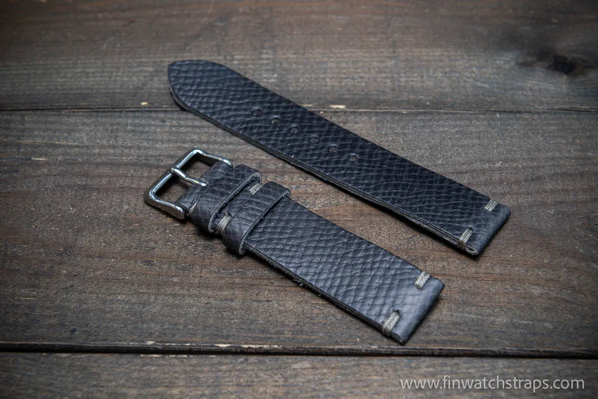 Leather watch strap, hatch grained Horween Russia calf. Handmade in Finland to order.