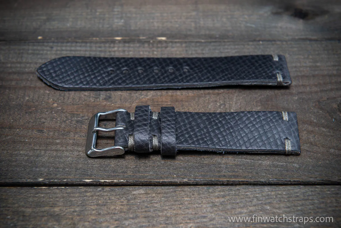 Leather watch strap, hatch grained Horween Russia calf. Handmade in Finland to order.