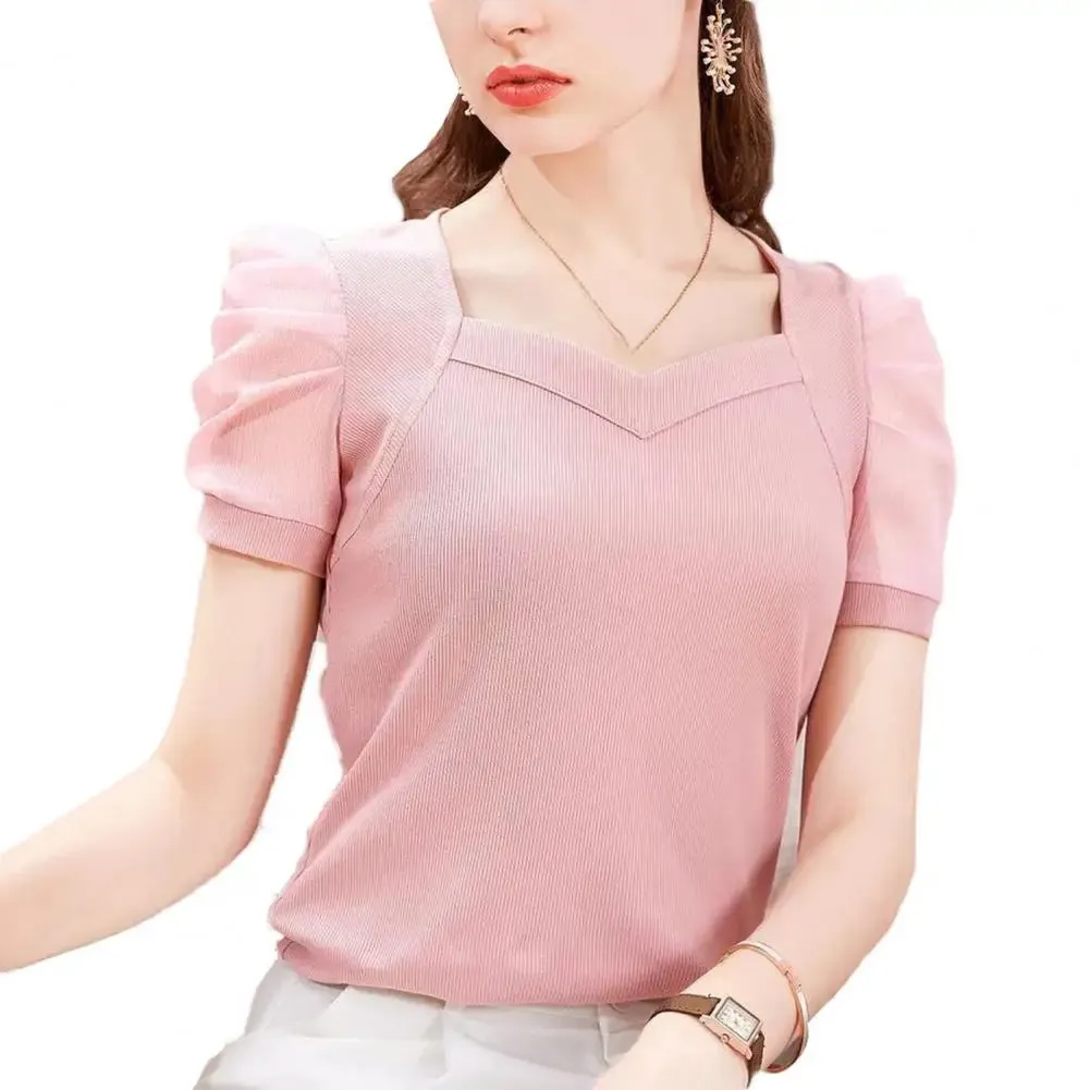 Modal 2024 Women Blouse Shirt Short Sleeve Casual Square Neck Blouse Elegant Office Lady Cooling Work Blouse T-shirt Women Shirt