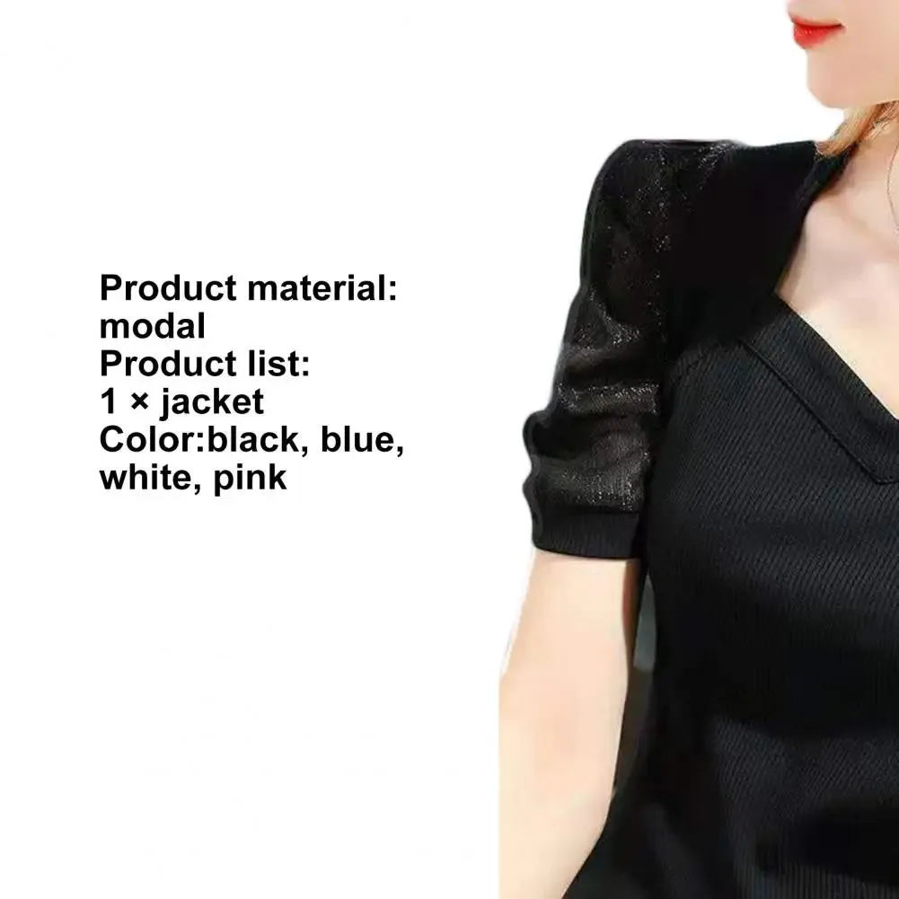 Modal 2024 Women Blouse Shirt Short Sleeve Casual Square Neck Blouse Elegant Office Lady Cooling Work Blouse T-shirt Women Shirt