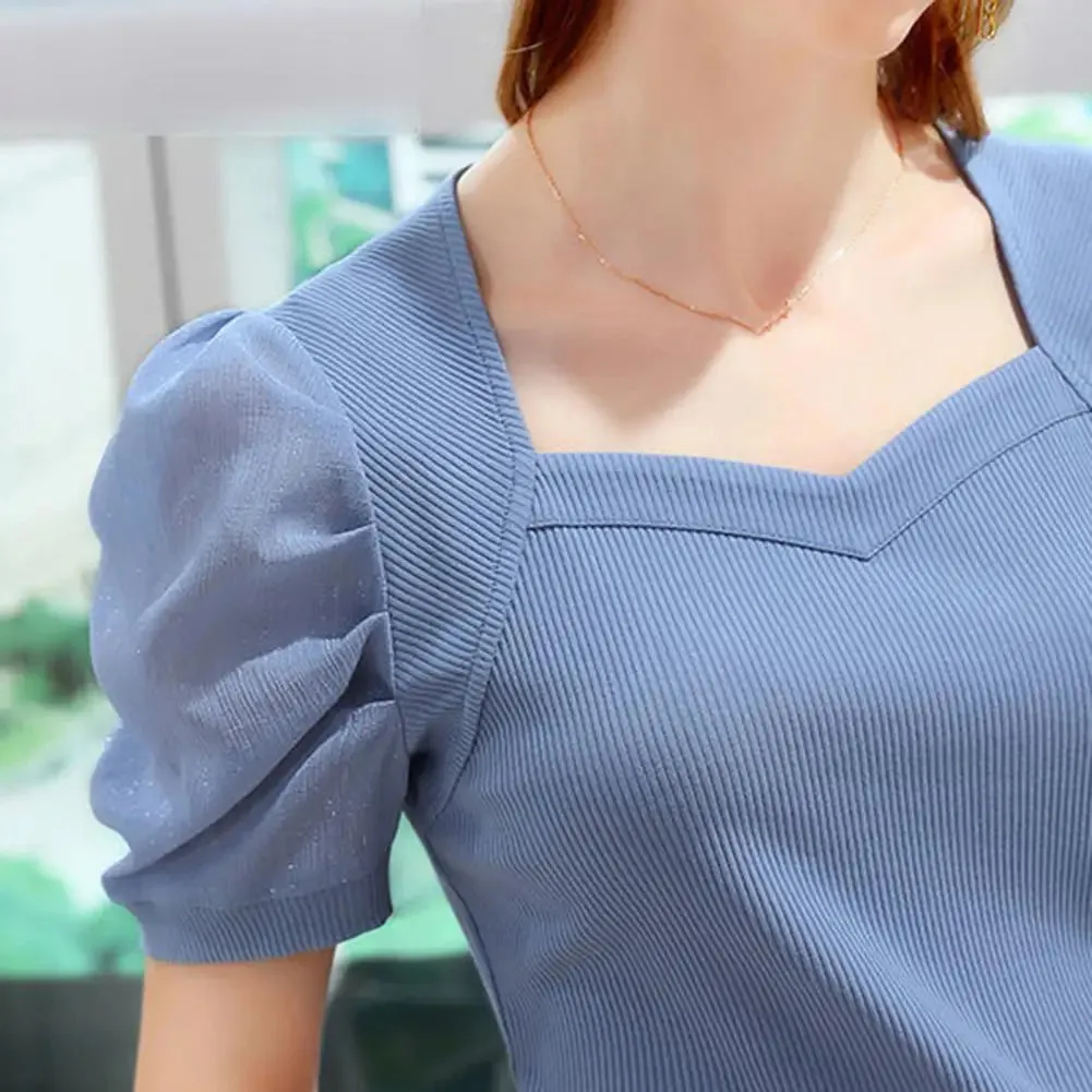 Modal 2024 Women Blouse Shirt Short Sleeve Casual Square Neck Blouse Elegant Office Lady Cooling Work Blouse T-shirt Women Shirt