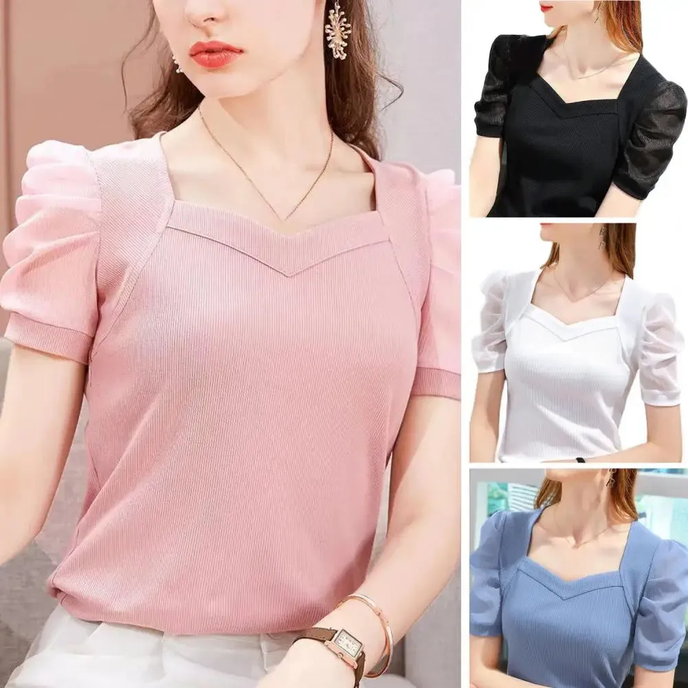 Modal 2024 Women Blouse Shirt Short Sleeve Casual Square Neck Blouse Elegant Office Lady Cooling Work Blouse T-shirt Women Shirt