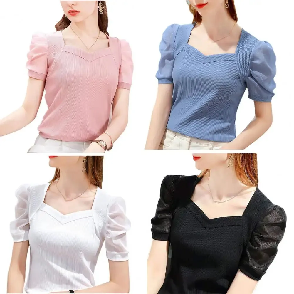 Modal 2024 Women Blouse Shirt Short Sleeve Casual Square Neck Blouse Elegant Office Lady Cooling Work Blouse T-shirt Women Shirt