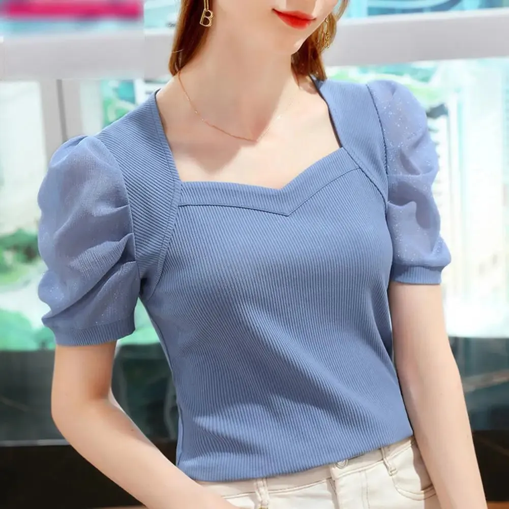 Modal 2024 Women Blouse Shirt Short Sleeve Casual Square Neck Blouse Elegant Office Lady Cooling Work Blouse T-shirt Women Shirt