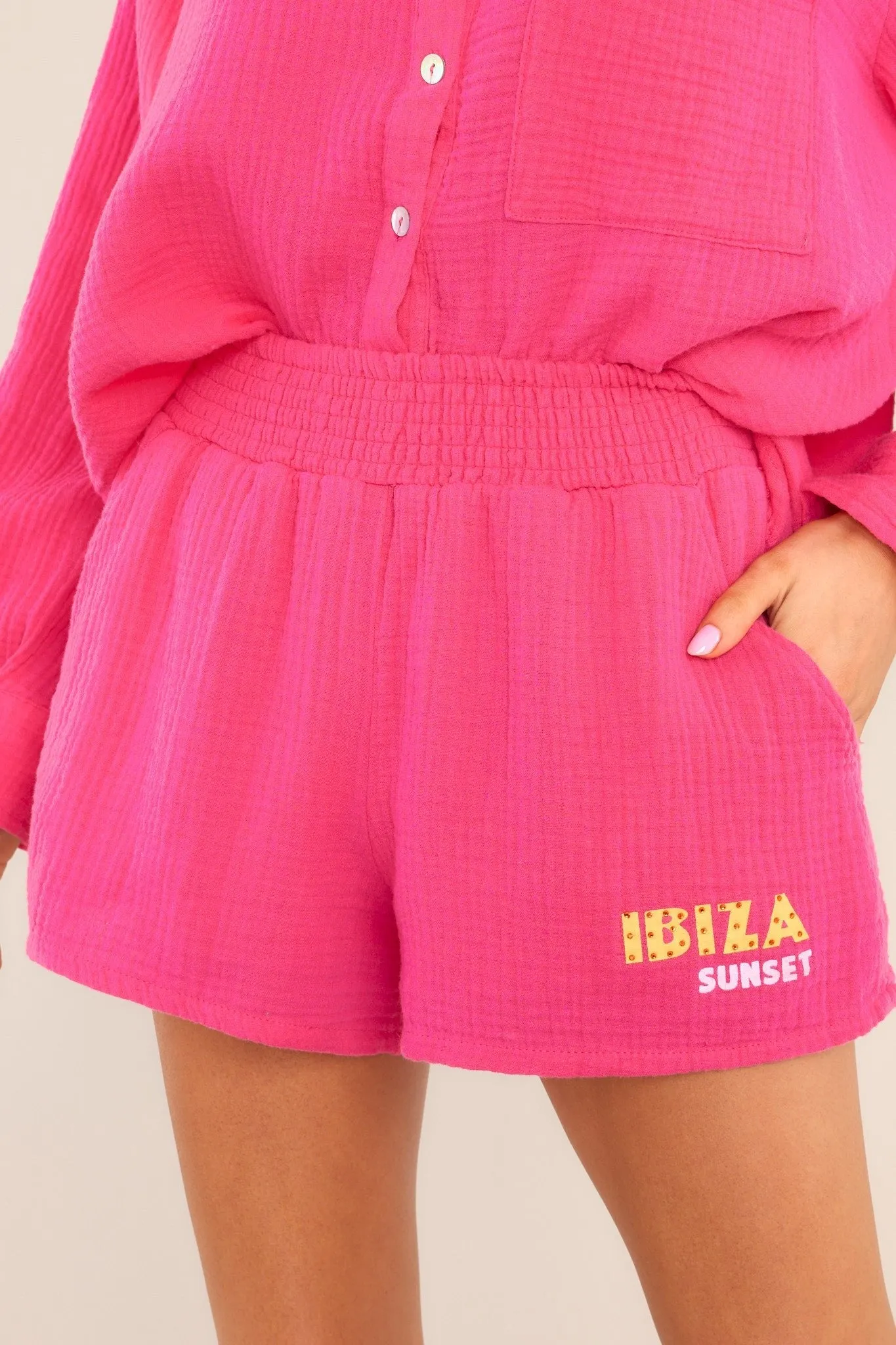 On The Coast Hot Pink Gauze Shorts