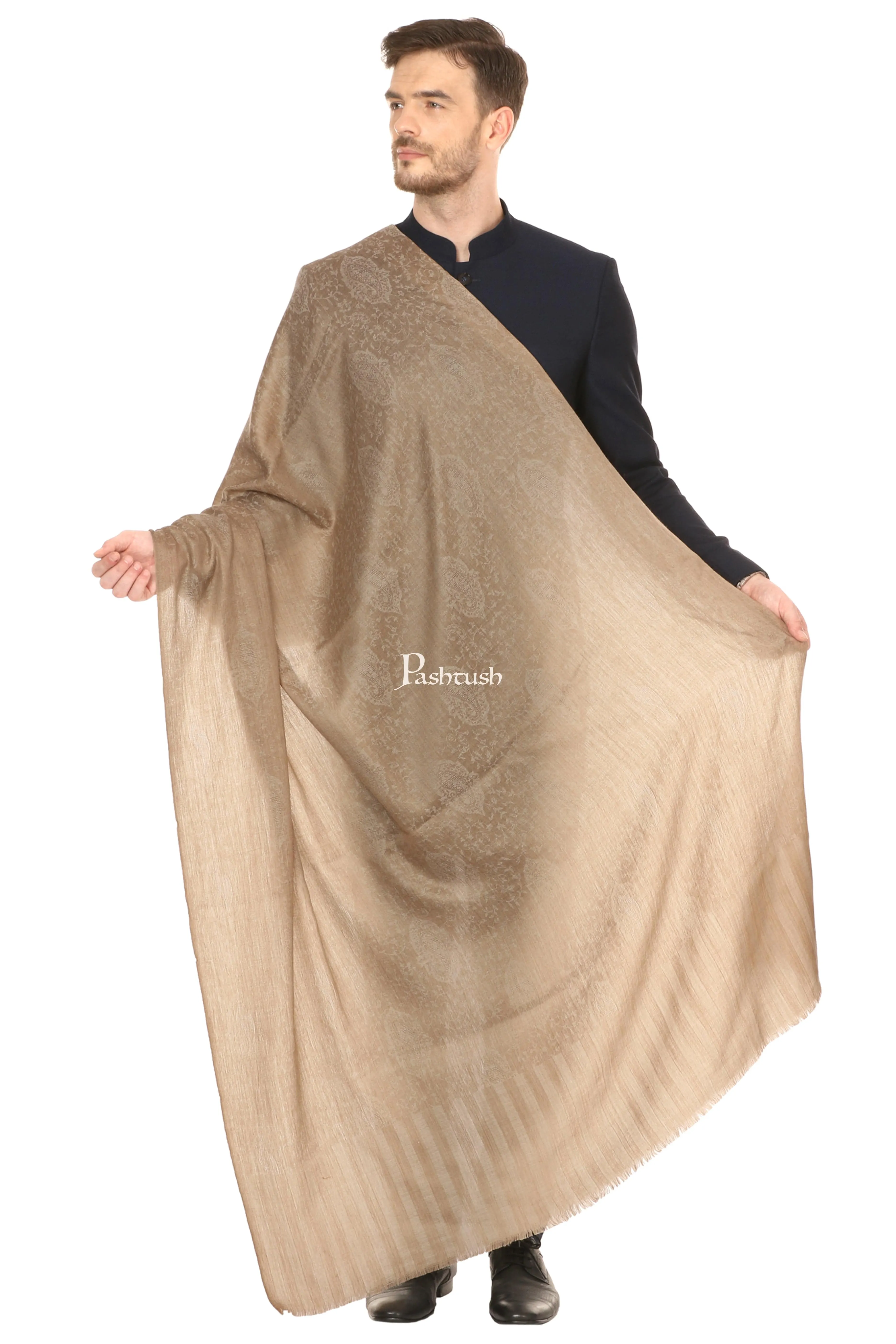 Pashtush His And Her Set Of Fine Wool Shawls With Premium Gift Box Packaging, Beige