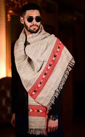 Pashtush Mens Aztec Wool, Authentic 100% Handwoven Stole, Extra Warm, Beige