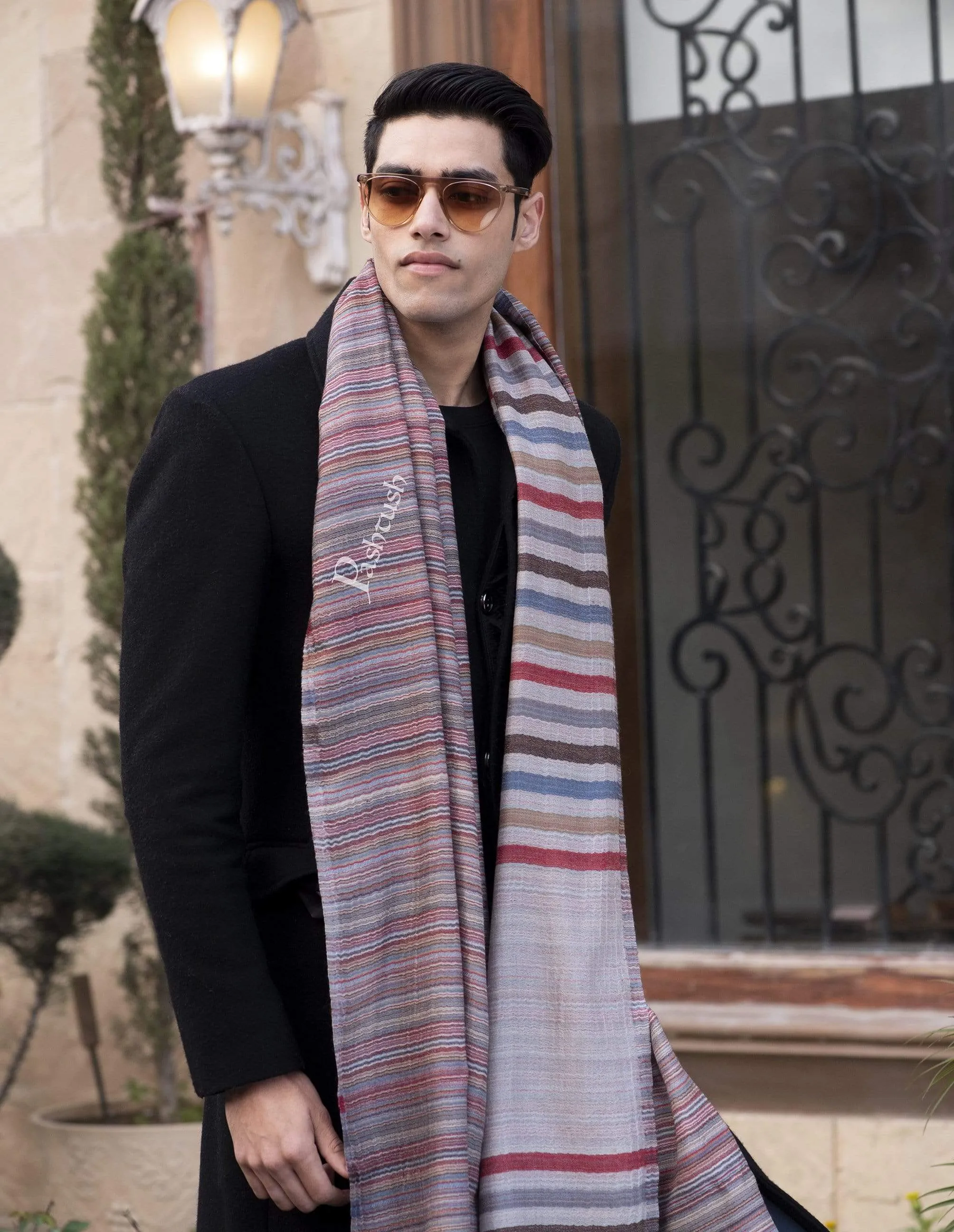 Pashtush Mens Cashmere - Wool, Reversible Muffler, Greyed Hues