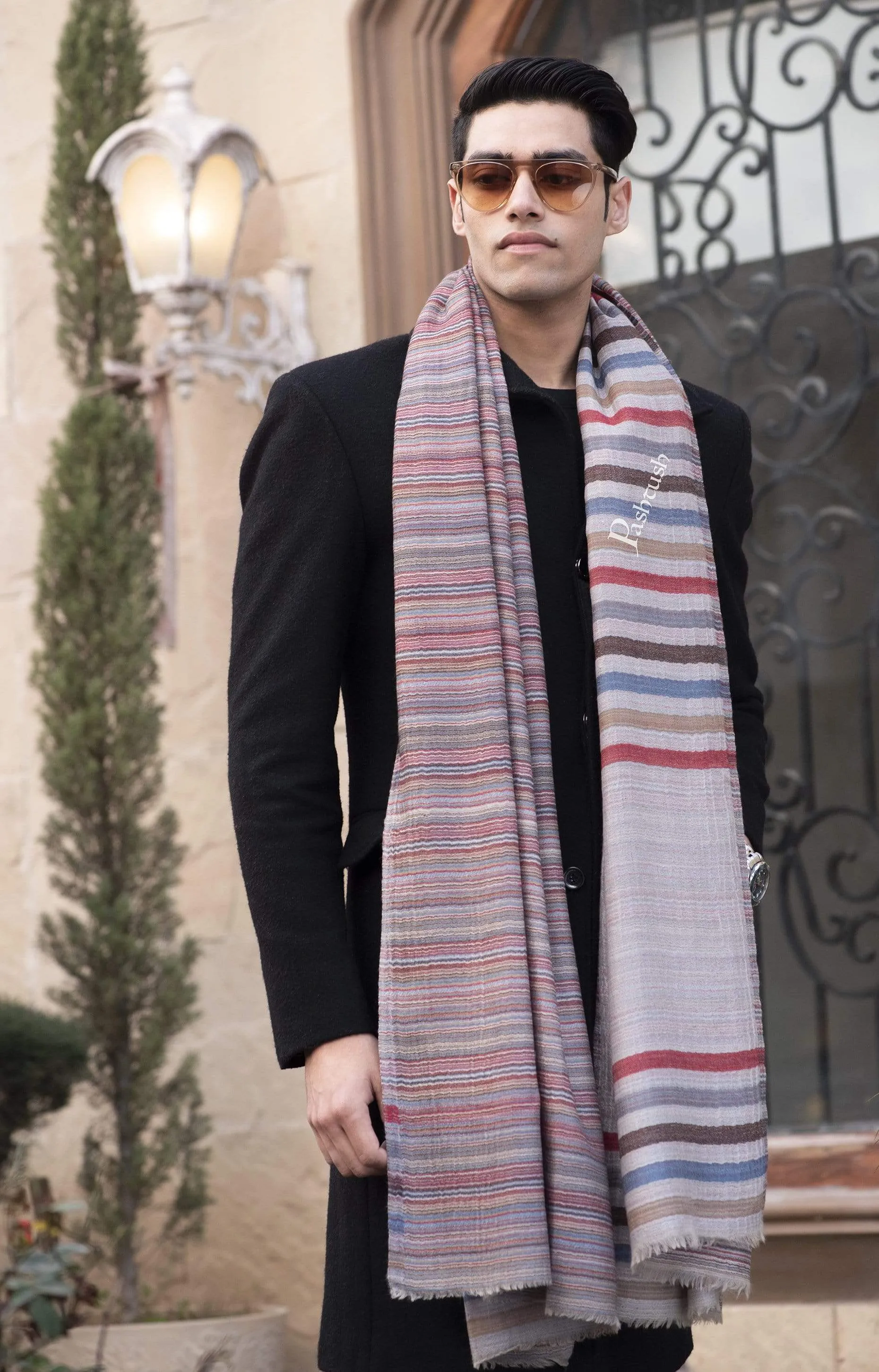 Pashtush Mens Cashmere - Wool, Reversible Muffler, Greyed Hues