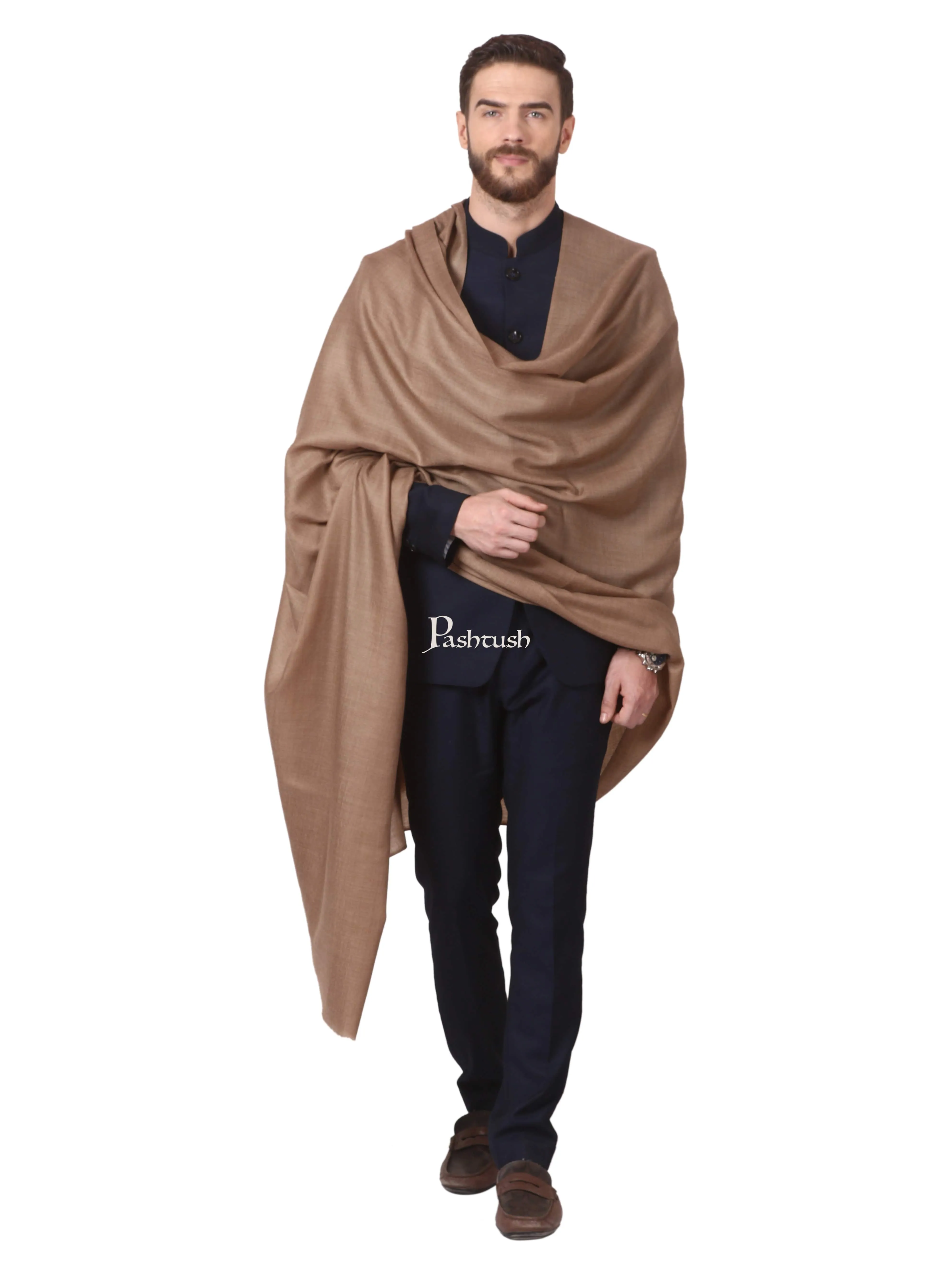 Pashtush Mens Diamond Weave Shawl, Fine Wool, Medium Size, Taupe