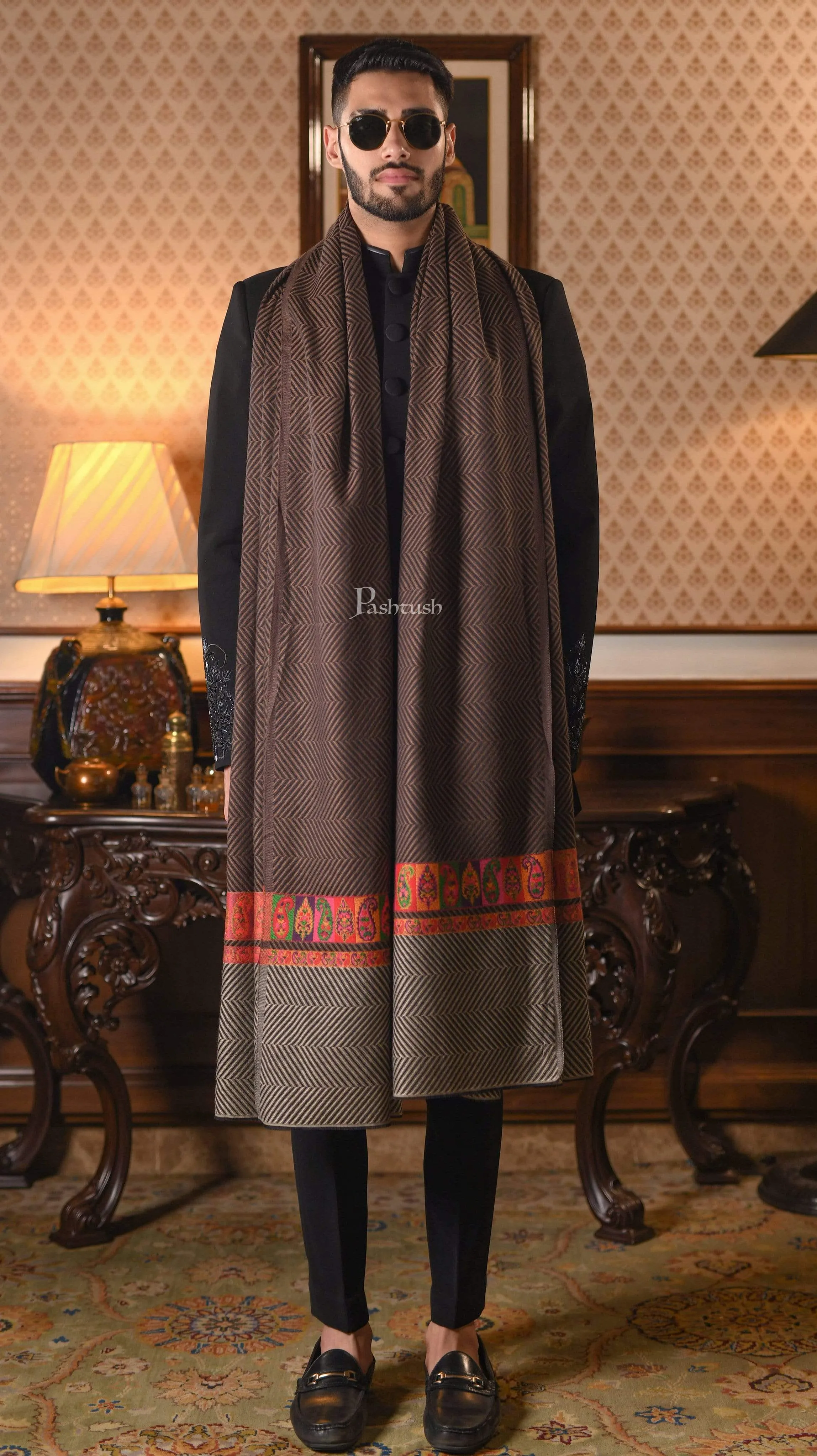 Pashtush Mens Extra Fine Shawl Thick And Soft, Super Wool