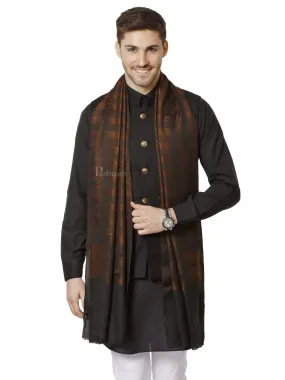 Pashtush Mens Fine Wool Ikkat Design, Stole, Espresso Brown