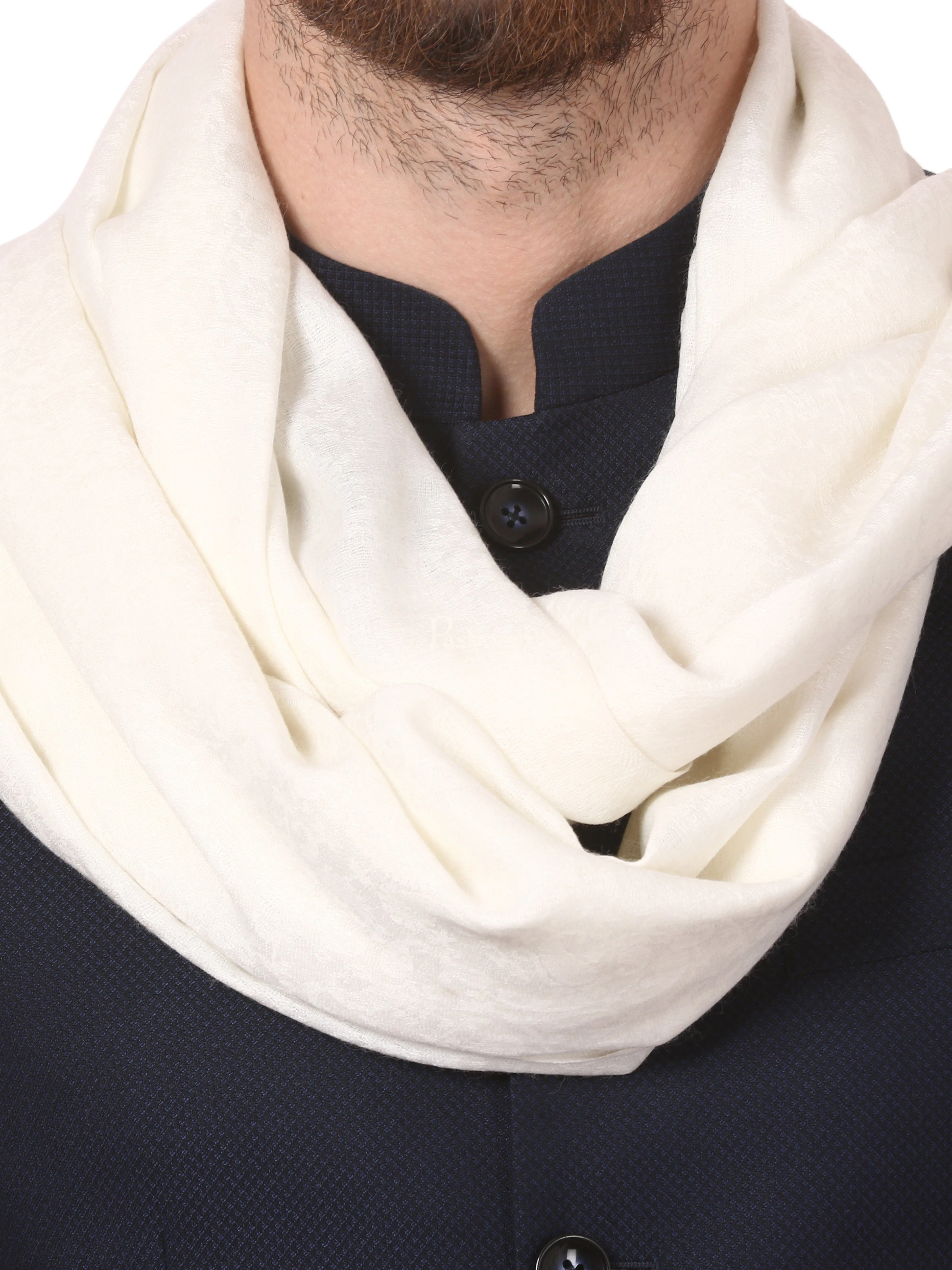 Pashtush Mens Fine Wool Jacquard Muffler - Ivory