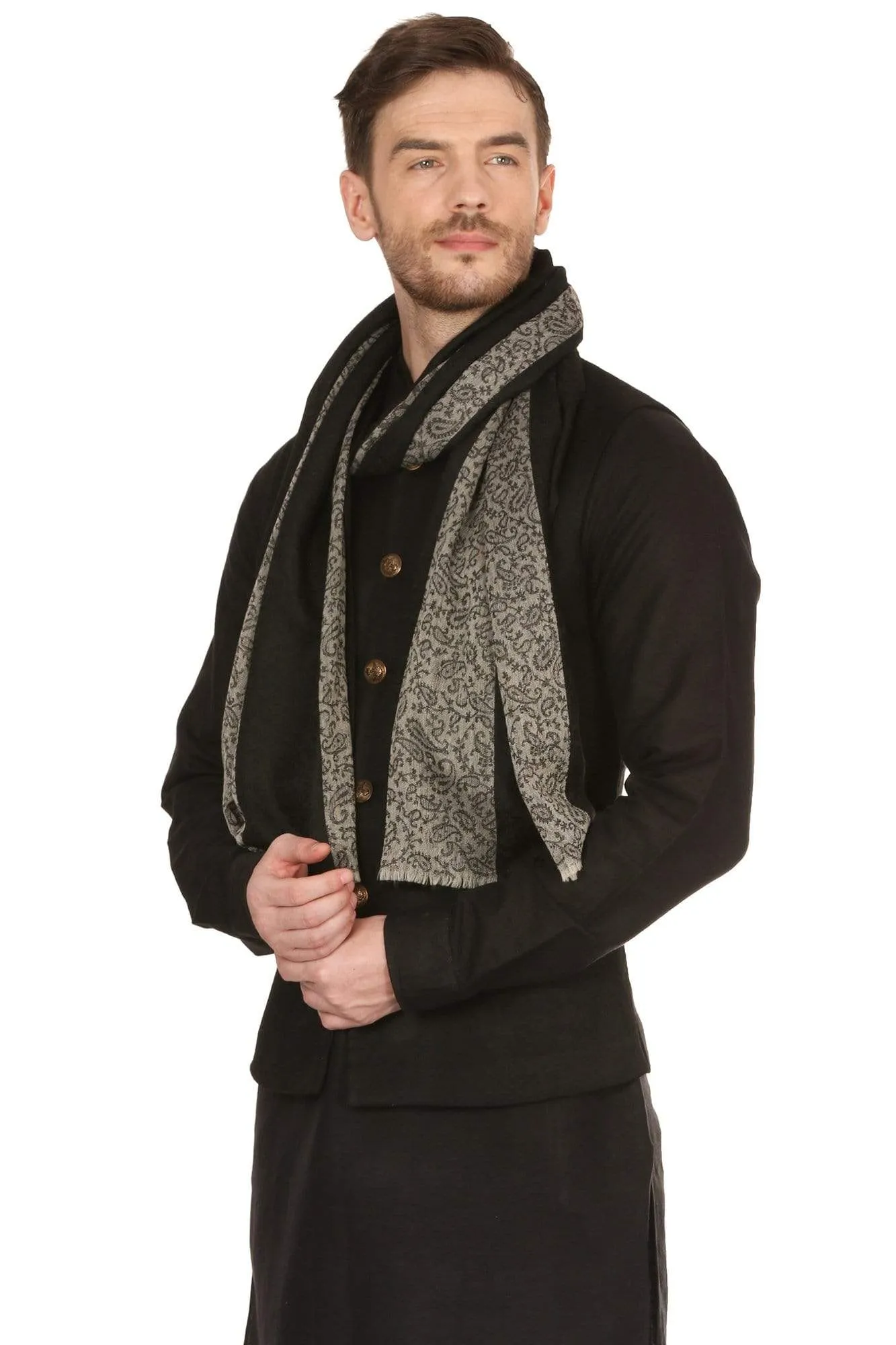 Pashtush Mens Fine Wool Reversible Muffler - Black