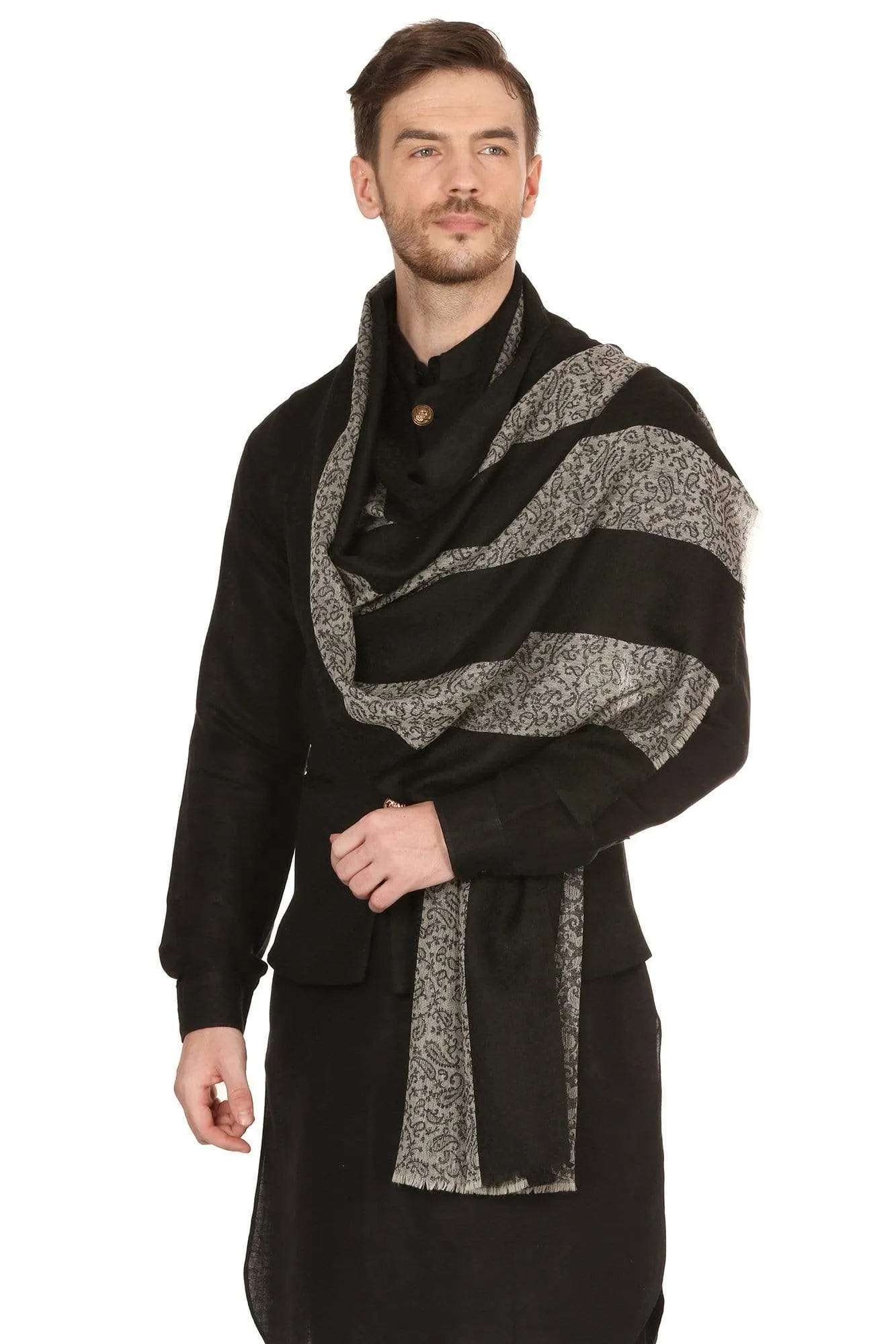 Pashtush Mens Fine Wool Reversible Muffler - Black