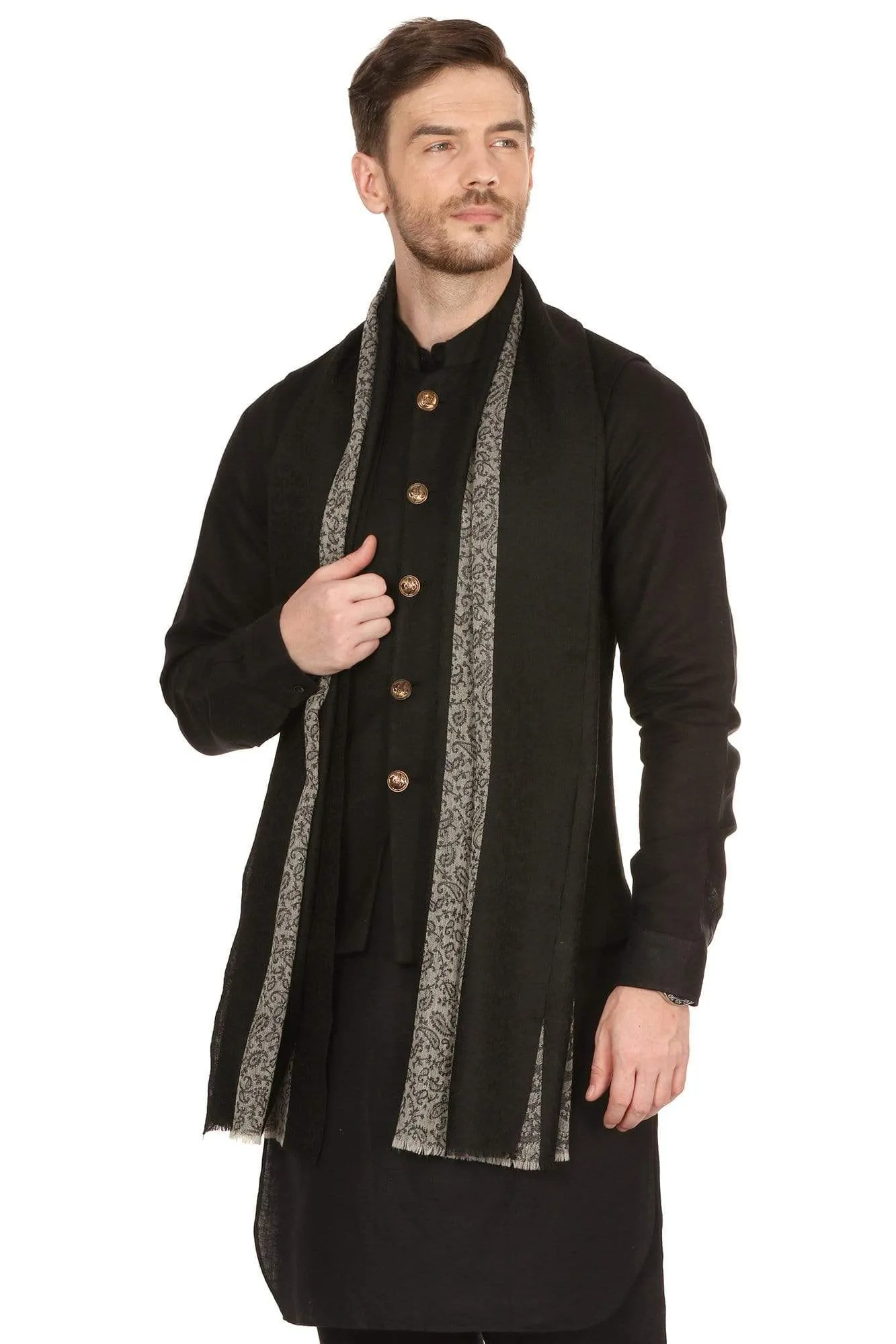 Pashtush Mens Fine Wool Reversible Muffler - Black